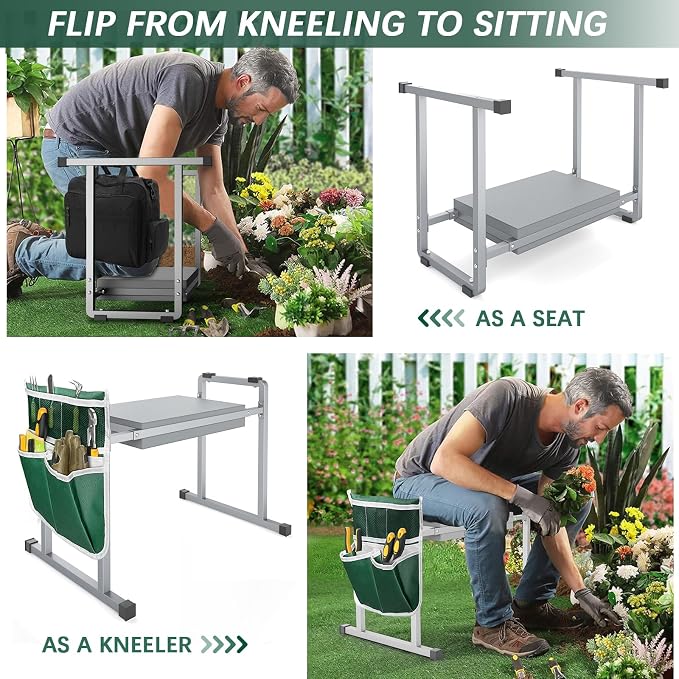 Garden Kneeler and Seat, 10.2" Stable and Save Anti-Tipping with Handle | Multifunctional Gardening Stool for Seniors Kneeler Bench, Gardening Gifts for Women, Seniors Grandparents, Gray