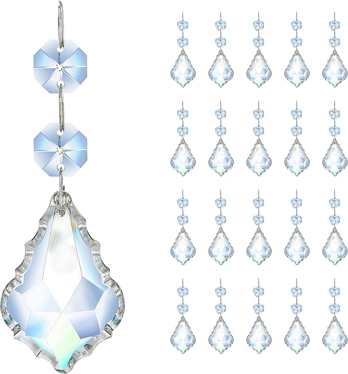 20pcs Crystal Chandelier Prism Pendant, 50mm Suncatchers Hanging Crystals | Clear Maple Leaf Crystal Sun Catcher Beads for Chandelier Christmas Tree Decoration