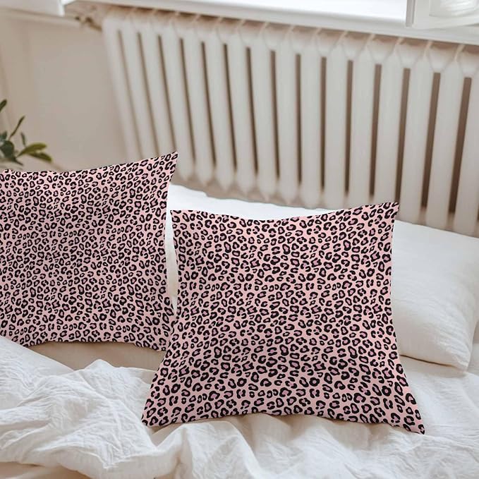 Vandarllin Outdoor Throw Pillows Covers 18x18 inch Set of 2 Waterproof Pink Leopard Print Decorative Zippered Cushion Covers for Patio Furniture, Luxury Animal Fur Pattern Lumbar Pillowcases