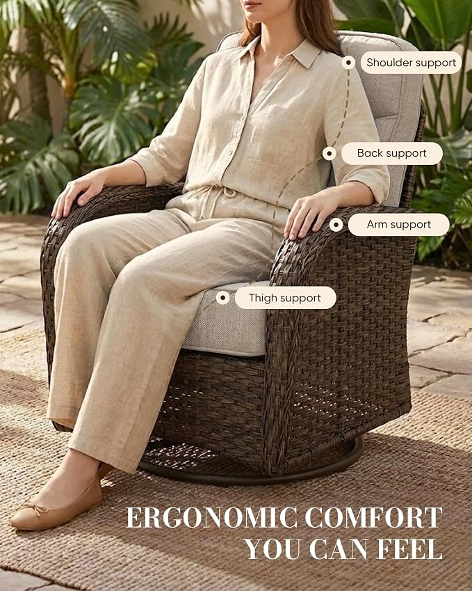 Belord Upgraded 6“ Cushion Luxury 6 Piece Patio Furniture Set - Wicker Couch Outdoor Conversation Set with Swivel Rocker Patio Chairs, Deep Seat Glider Chairs Set for Deck Porch - Brown/Beige