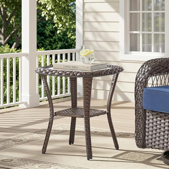 Belord Luxury Patio Furniture Set with 5-inch Thick Cushion, Outdoor 3-seat Sofa and High Back Swivel Rocker Patio Chairs and Ottoman, 6PCS Wicker Conversation Set for Deck Yard and Poolside,Blue