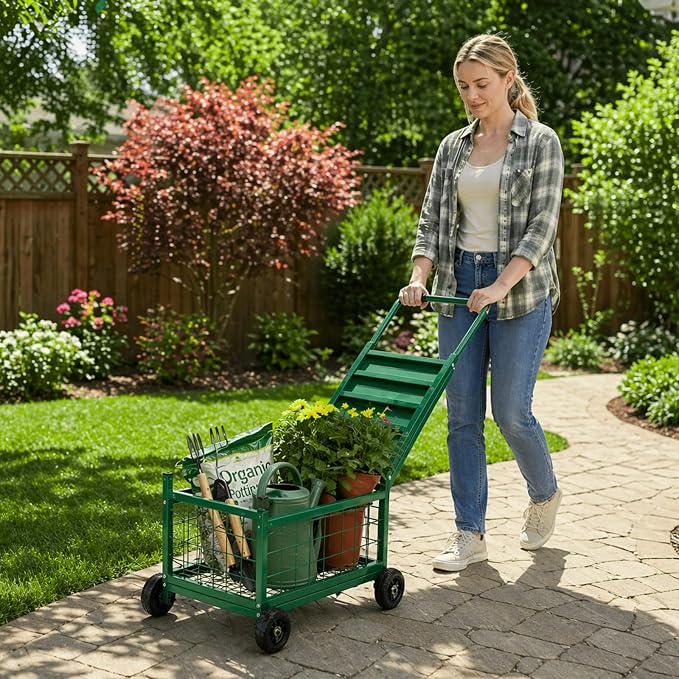 Garden Seat with Wheels, Rolling Garden Stool Heavy Duty Gardening Cart with Seat and 20 Quart Storage Space Use for Patio, Yard, and Outdoors