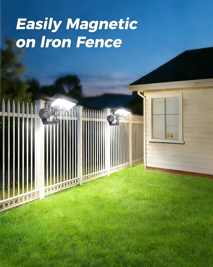 Magnetic Solar Lights Outdoor with Motion Sensor, 92LEDs 600 LM Bright Solar Fence Lights, IP65 Waterproof Security Lights with Strong Magnets for Deck, Patio, RV, Camper (2Pack)
