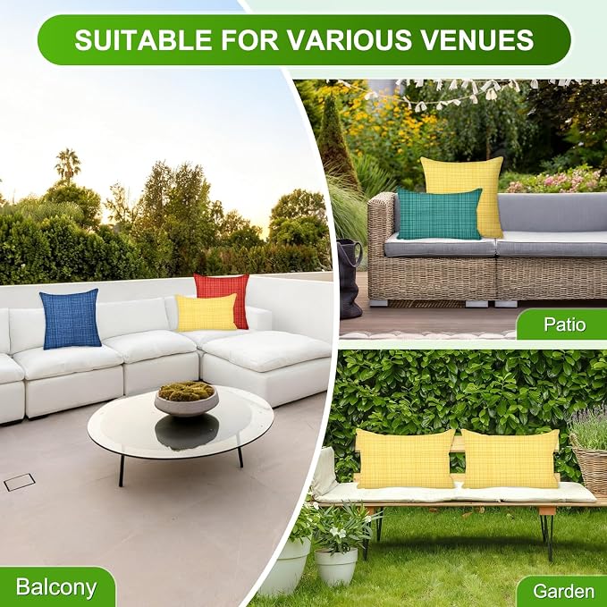 M METERXITY 2-Pack Outdoor Waterproof Throw Pillow Cover, 20x20 Inch Linen Weaving Texture Decorative Cushion Cover for Patio/Balcony/Garden, Water Resistant Pillow Case [Red]