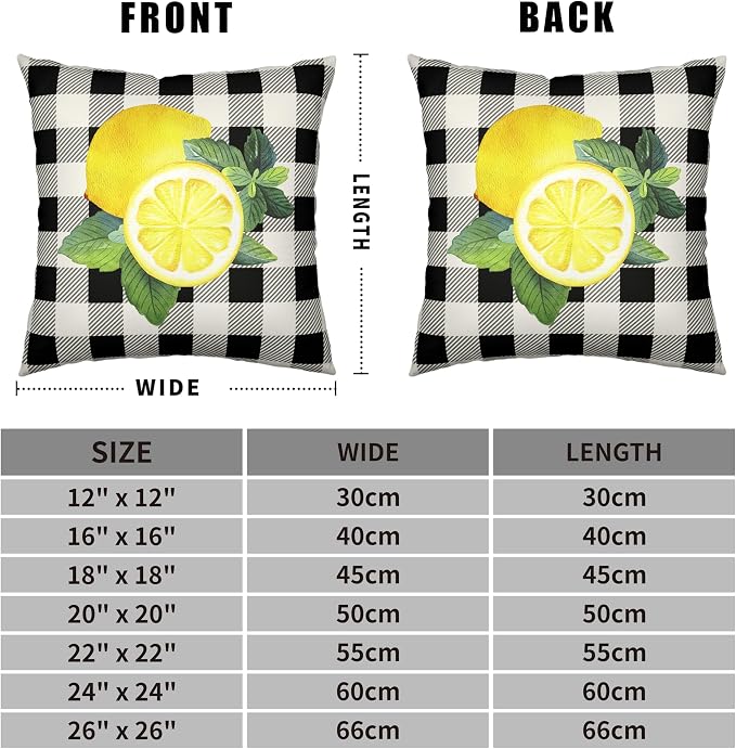 Summer Lemon Pillow Covers 20x20 Yellow Truck with Yellow Lemon Blossom Throw Pillow Covers Black Buffalo Plaid Cushion Case Set of 2 for Indoor Farmhouse Patio Car