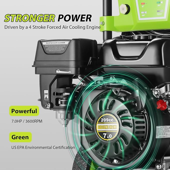 4200PSI Gas Pressure Washer 4.0GPM Gas Power Washer 209CC Gas Powered Washing Machine Commercial High Pressure Washer with 25ft Hose&5 Nozzles for Patio Garden Yard Vehicle,EPA/CARB/ETL