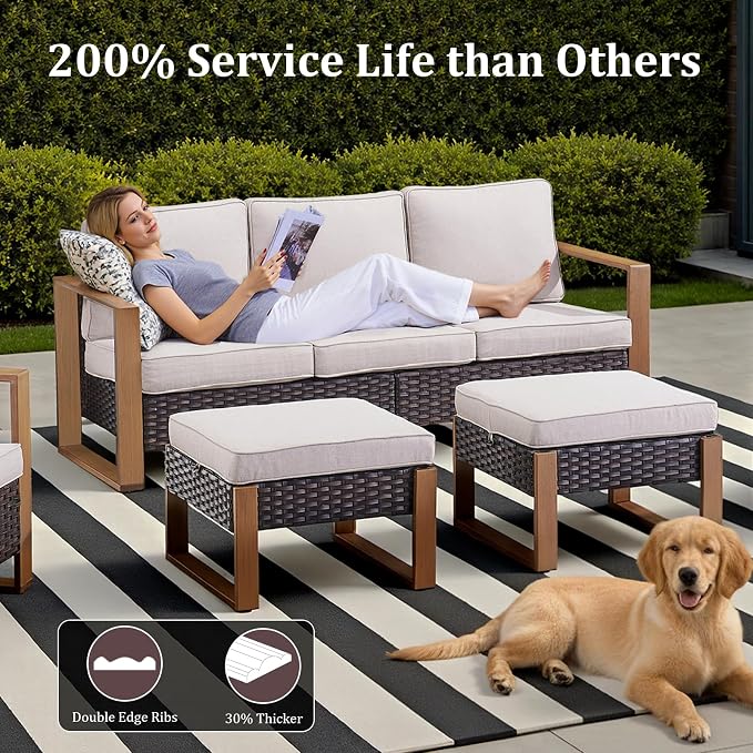 5-Piece Outdoor Patio Furniture Set with Rattan Chairs, All-Weather Wicker Sofa Set for Garden, Yard, Porch and Poolside Seating Beige