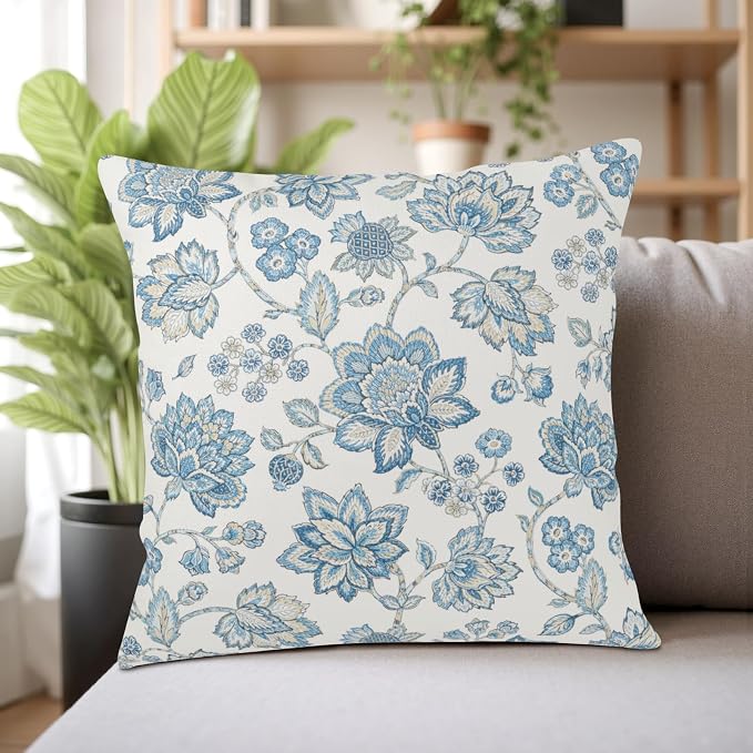 Blue Chinoiserie Pillow Covers 24x24 Set of 2 Blue and White Porcelain Paisley Throw Pillow Covers Vintage Floral Pillowcase Neutral Cushion Case for Couch Sofa Indoor Outdoor