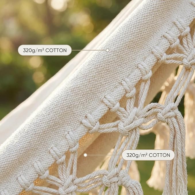 Outdoor Hammock Garden Cotton Hammock Macrame Fringe Hammocks Boho Balcony Hammocks with Handmade Tassels 2 Person Double Hamock 480lbs for Home,Backyard,Beach,Patio