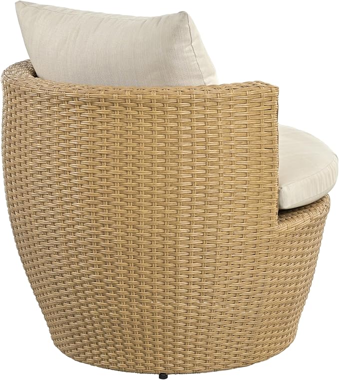 Christopher Knight Home Dessa Patio Conversation Set, Wicker Rattan Club Chairs, Wicker End Table, Accent Chair with Cushions, Mirror Table Top, Conversation Set for Backyard Poolside, Light Brown