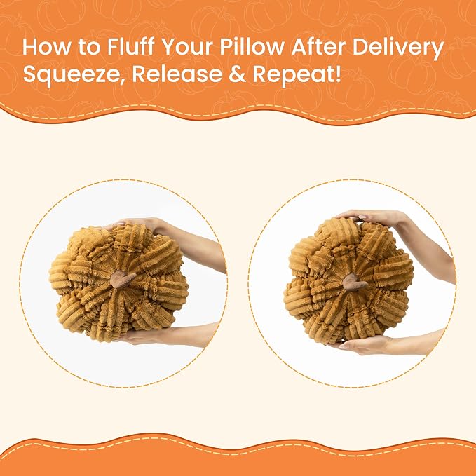 AELS Pumpkin Throw Pillows Set of 2, 14" Burnt Orange & Cinnamon Pillows | for Couch Sofa Bed Living Room Home Decor, Farmhouse 3D Fall Halloween Thanksgiving Decorative Accent Pillows