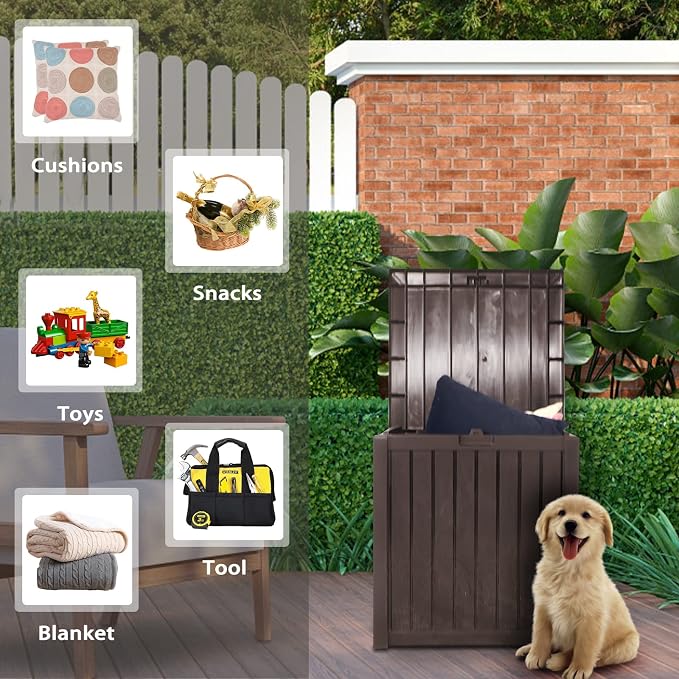 51 Gallon Outdoor Large Deck Storage Box, Resin Wicker Patio Storage Container for Patio Cushions, Gardening Tools and Toys (Brown)