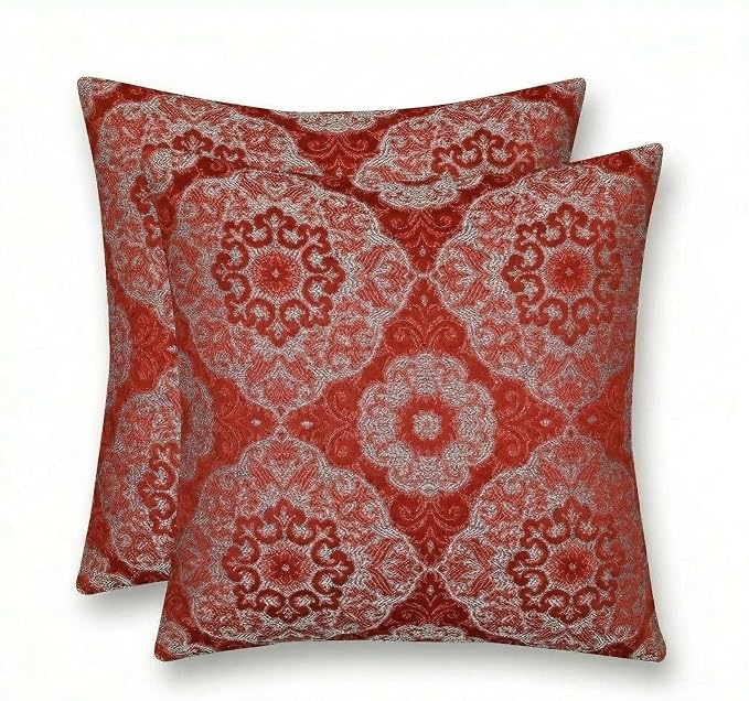 RSH DECOR: Outdura Square Throw Pillows Set of 2 | 22" x 22" | Water and Fade-Resistant Performance Fabric | Outdoor Pillow Covers with Down-Alternative Inserts | Made in USA (Ayorline Flamin)