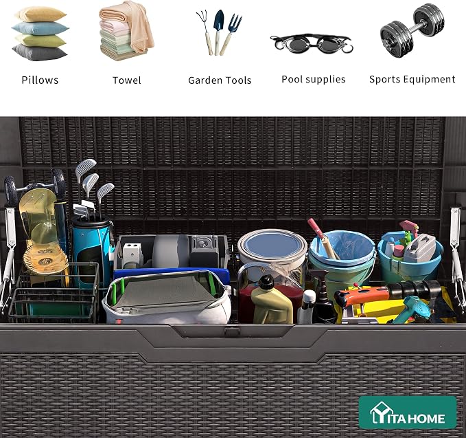 YITAHOME 100 Gallon Resin Deck Box, Weather Resistant Outdoor Storage Box, Lockable Indoor Outdoor Storage for Supplies and Essentials, Dark Brown