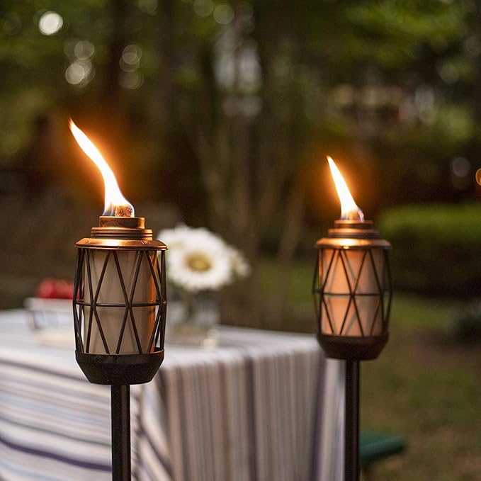 TIKI BiteFighter 64.25" Wire Metal Torch – Mosquito-Repellent Outdoor Decorative Lighting for Patio, Lawn, Backyard & Garden | Modern Bronze & Black | Includes Long-Lasting Wick & Snuffer (Pack of 4)