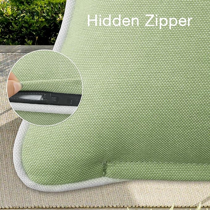 Unimatta Decorative Outdoor Water Repellent Throw Pillows with Inserts, Set of 4, 20" x12" Pillows for Patio, Backyard, Bed, Couch, and Patio Furniture, Seaweed Green