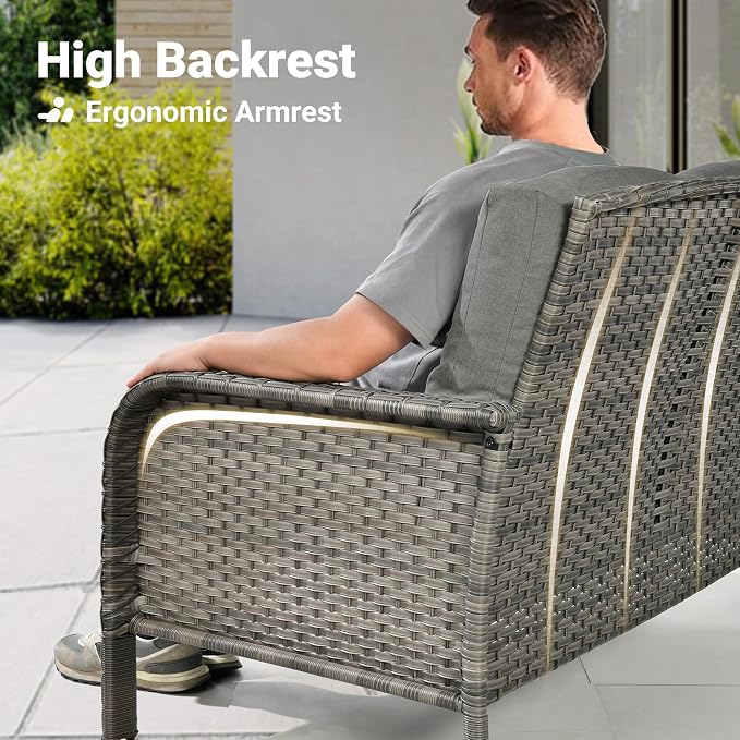 ovios 2-Piece Patio Furniture Set, Outdoor Wicker Sofa with Coffee Table, High Back Rattan Couch Loveseat with Comfy Cushions for Porch Yard Deck, Dark Grey
