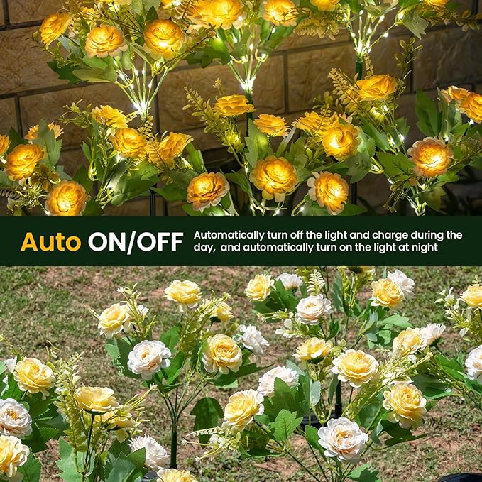 4 Pack Solar Garden Lights Outdoor, 42" Tall 42 LEDs Hibiscus Solar Flower Lights, IP65 Waterproof Decorative Landscape Lighting for Pathway Patio Yard Walkway Decor (Warm White)