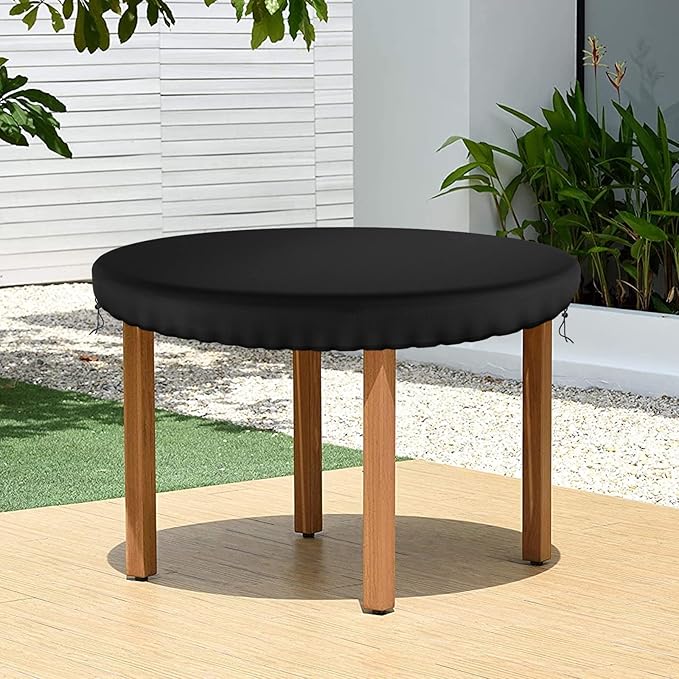 Outdoor Patio Furniture Covers, Round Table Covers, Waterproof Patio Covers, UV Resistant Anti-Fading Cover for Round Table, Black, 37 inch Diameter