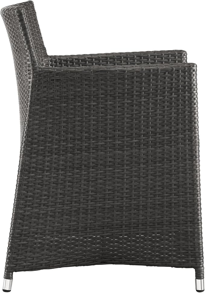 Modway Junction Wicker Rattan 7-Piece Outdoor Patio Dining Set with 80" Dining Table and Six Dining Armchairs with Cushions in Brown White
