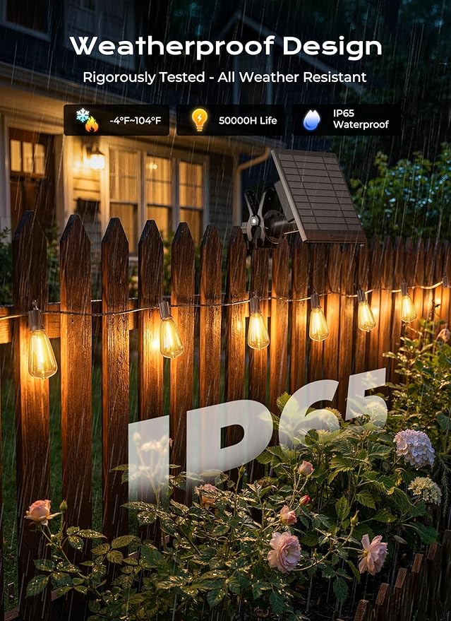 Brightown 100FT Solar String Lights Outdoor, 31+2 Shatterproof LED Lights | Waterproof, Remote Control, Dimmable, Timer, 3 Light Modes Solar Lights for Yard, Camping, Parties and Outdoor Decor