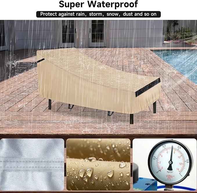 NEVERLAND Patio Chaise Lounge Cover - 420D Lounge Chair Covers Waterproof Outdoor with Air Vent and Adjuatable Buckles All Weather Protection - 84L x 32W x 30H inch Golden