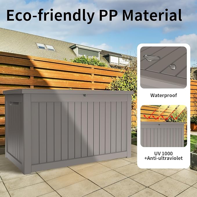 280 Gallon Resin Large Deck Box, Waterproof Outdoor Storage box for Patio Cushions, Garden Tools, Lockable (Brown)