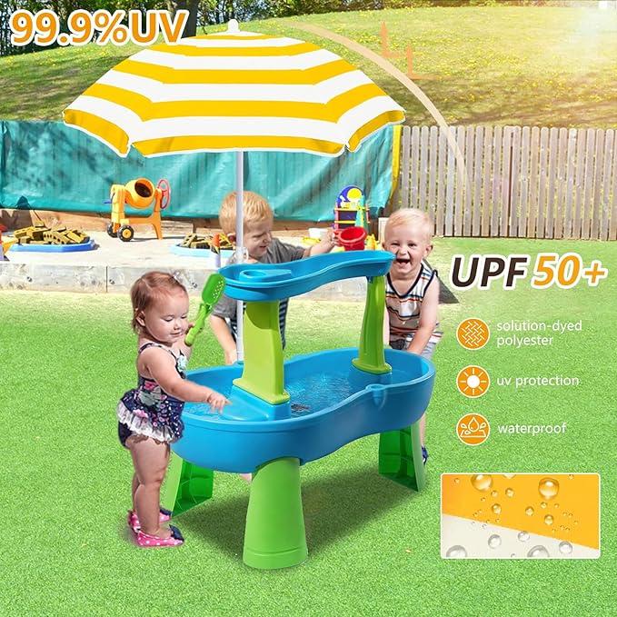 Water Table Umbrella for Kids - Heavy Duty 47" Portable Outdoor Umbrella with UPF50+ Protection, Beach Shade Cover for Sand Play, Camping & Picnic Tables, Sunshine Yellow