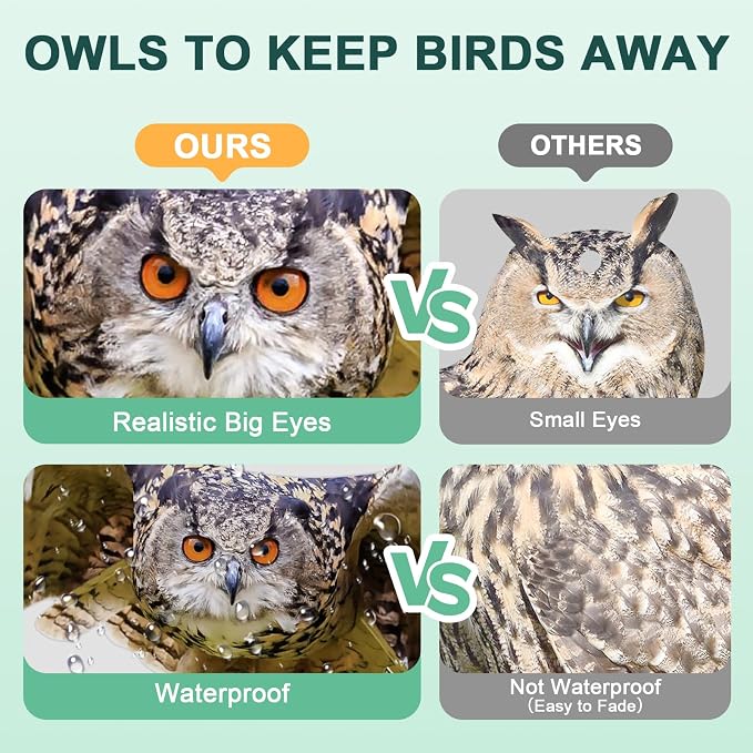Owls to Keep Birds Away: 3Pack Fake Owls with Reflective Tape for Garden Patio, Reflective Hanging Decoration to Keep Birds Pigeon from Windows Tree