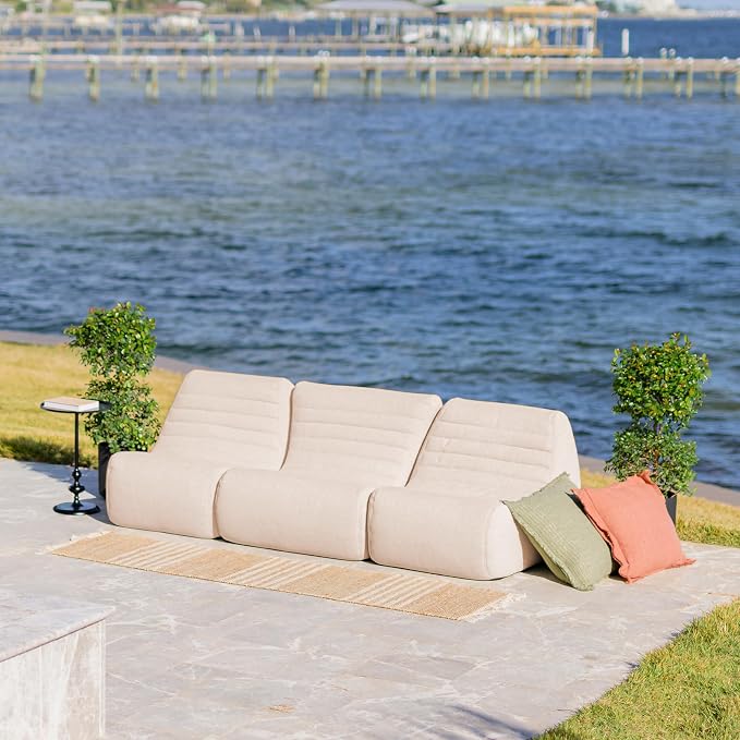 Big Joe Solvana Outdoor Sectional, 3 Piece Patio Furniture Set, Performance Linen Weather-Resistant Fabric Sofa, Sunlit Cream