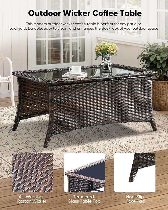 HUMMUH 8 Pieces Wicker Patio Furniture Set with Patio Swivel Chairs Set of 4,High Back Outdoor Sofa Coffee Table Ottomans,6 Inch Thick Cushions Outdoor Conversation Set for Porch, Balcony, Deck