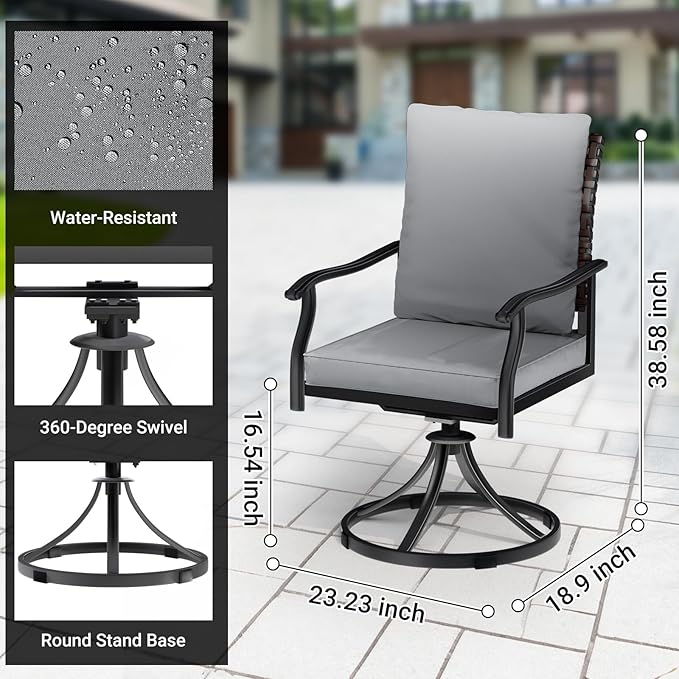 LEVELEVE 2-Piece Swivel Dining Chairs, Outdoor Patio Bistro Chairs for Lawn, Garden, Deck, Backyard & Porch (Matching Series for 5-Piece Set)