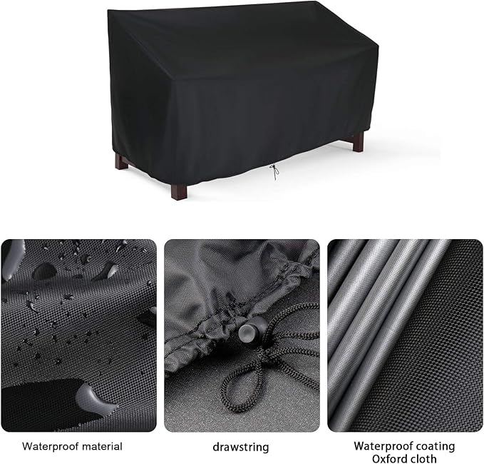 Outdoor Patio Bench Cover - 64 inch Covers for 3 Seat Outside Park Loveseat, Sofa, Glider & Furniture, Waterproof Patio Garden Bench Cover - 64 x 26 x 35 inch