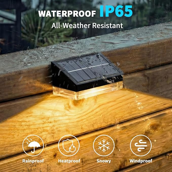 NIORSUN Solar Fence Lights 16 Pack, Outdoor Solar Lights with 3 Color Temperatures, IP65 Waterproof Wide-Angle LED Lighting for Fence, Patio, Yard, Deck, Wall, Garden (Black)