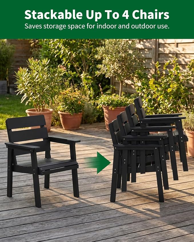 Outdoor Patio Dining Chair Set of 2, All-Weather Patio Chairs with Armrests, Ergonomic Design, Ideal for Garden, Poolside, Backyard, Deck, Black