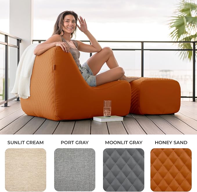 Big Joe Solvana Outdoor Ottoman, Weather-Resistant Cool Touch Silicone Stitched Leather, Ottoman Only, Honey Sand
