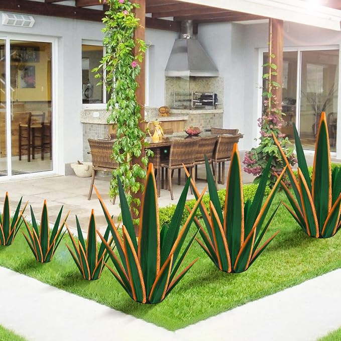 KODIBO 24" Metal Agave Plant Outdoor Decor, Large Garden Statue, Dark Green | Weather-Resistant Metal, Hand-Painted Finish, Tequila Rustic Sculpture, Southwestern Patio Ornament for Desert Landscaping