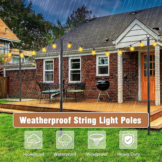 NUERPO 2 Pack String Light Poles,Metal Poles for Hanging Outdoor Light Strings,2 Pack 10 FT Light Poles Stand for Outside Garden,Patio,Wedding,Backyard,Deck,Party