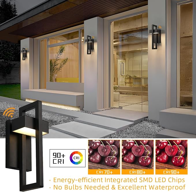 16.5'' LED Outdoor Wall Sconce Dusk to Dawn Outdoor Lighting, Modern Exterior Lighting Fixtures, Black LED Front Porch Lights Outside Wall Mount Lights for House, Hallway, 3000K, 1 Pack