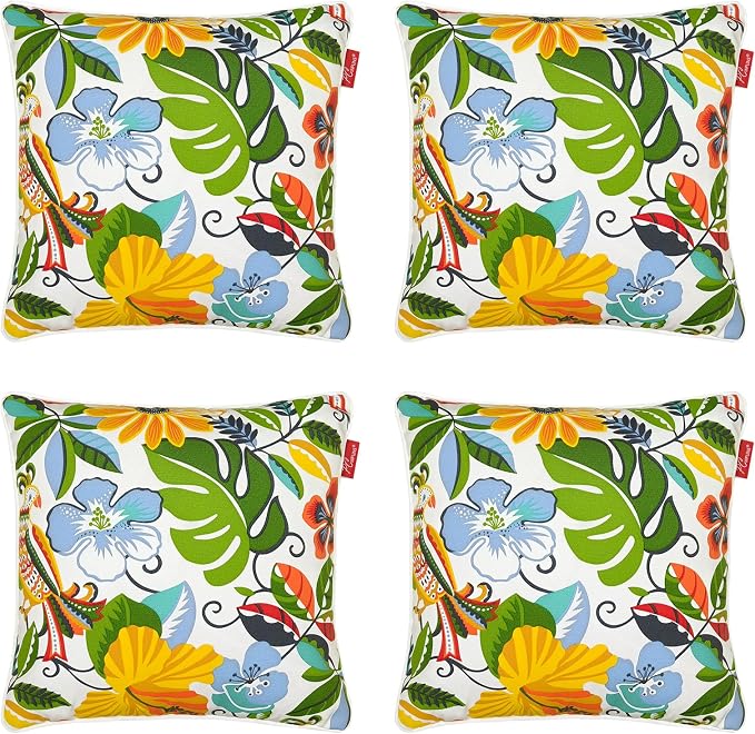 Pack of 4 Outdoor Throw Pillows,16x16 Inch All-Weather Water-Resistant Patio Pillows with Inserts,Decorative Pillows for Patio Furniture,Couch,Sofa,Poolside,Flower Bird