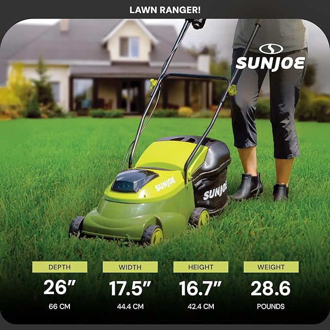 Sun Joe MJ24C-14-XR 24V IONMAX Walk-Behind Lawn Mower with 600W Motor, 14-Inch Mowing Width, Includes Collection Bag, Battery, and Charger