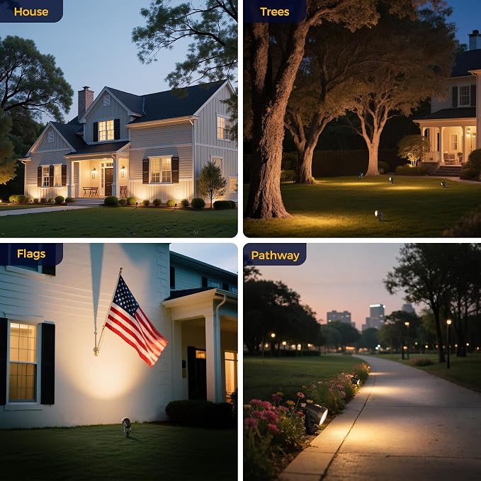 L LOHAS LED 5W Landscape Lighting Outdoor Spotlight 3000K 4 Pack | Waterproof Outdoor Flood Light with Dusk to Dawn Sensor, Plug in Landscape Lighting for Yard, Garden, Pathway and Plants