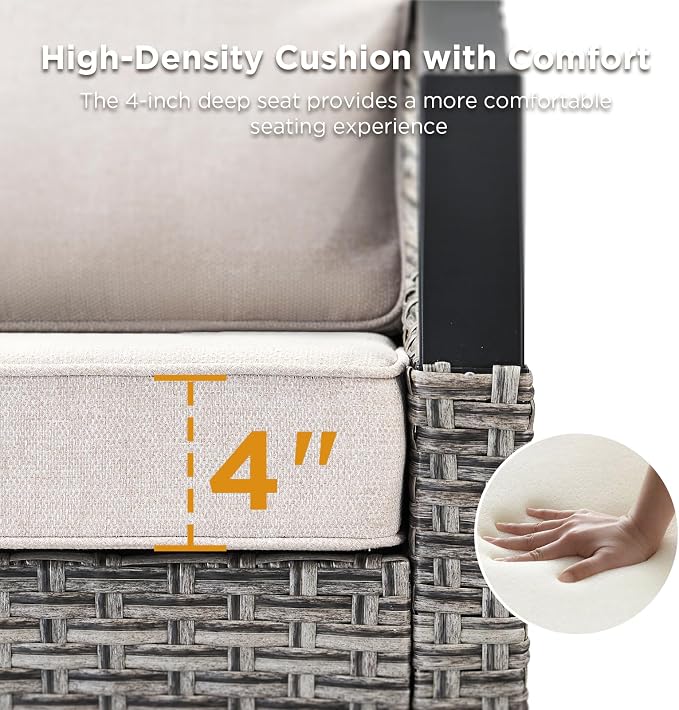 9 Piece Outdoor Patio Furniture Sets-High Back Wicker Swivel Rocker Patio Chairs Set of 4 with Thick Cushions Ottomans, Outdoor Sofa, Patio Conversation Sets for Porch Balcony Patio Deck Grey/Beige