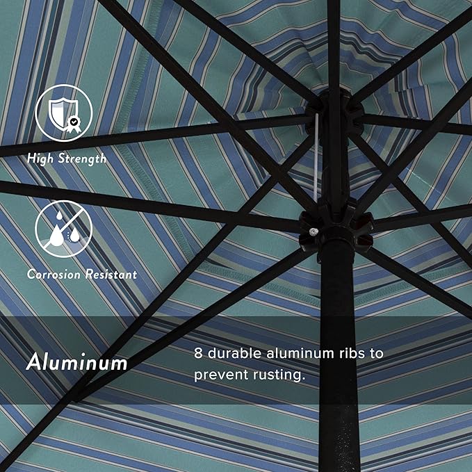 California Umbrella 12-Year Protection 9' Rd Aluminum Patio Umbrella, Crank Lift, Auto Tilt, Black Finish, Sunbrella Dolce Oasis