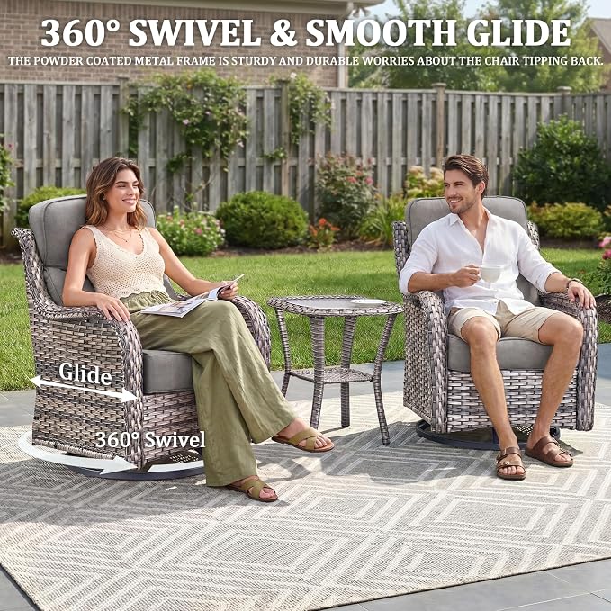 Luxury Swivel Rocker Chair Sofa Set with 6" Thick Cushions,12-Piece Wicker Patio Furniture Set with Ottoman,Outdoor Comfortable High Back Chair Patio Furniture Set - Gery | Gery