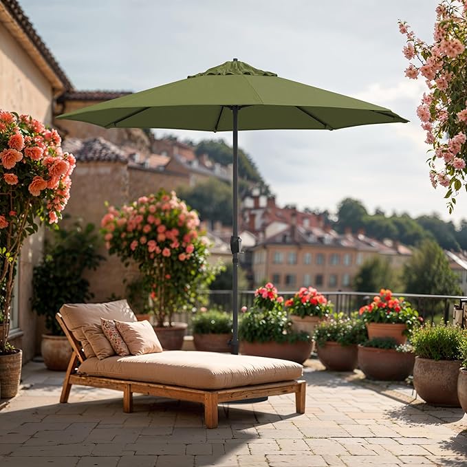 California Umbrella 10-Year Protection 9 Ft Outdoor Patio Umbrella, Pacifica Fade-Resistant Fabric, Auto-Tilt, Heavy Duty Aluminum Frame, 8 Reinforced Ribs for Pool or Deck, Bronze Pole, Palm