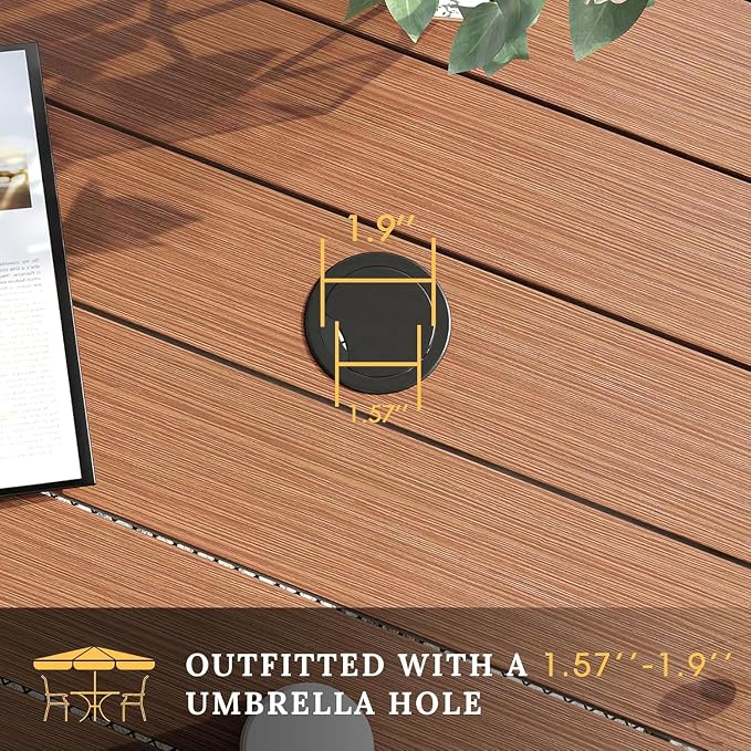 VICLLAX Patio Dining Set for 4, All Weather 5-Piece Patio Set-37.8" Square Outdoor Table and 4 Stackable Chairs for Lawn Garden and Backyard,Walnut Tabletop