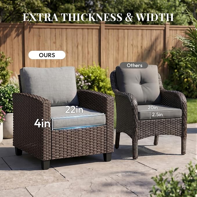 WWR Patio Furniture Set-30% Thicker Wicker-Luxury 2 Piece PatioWicker Outdoor Patio Conversation Set with Extra Wide & Thick Cushions, Armchair, Rattan Outdoor Furniture Set for Backyard, Porch & Deck