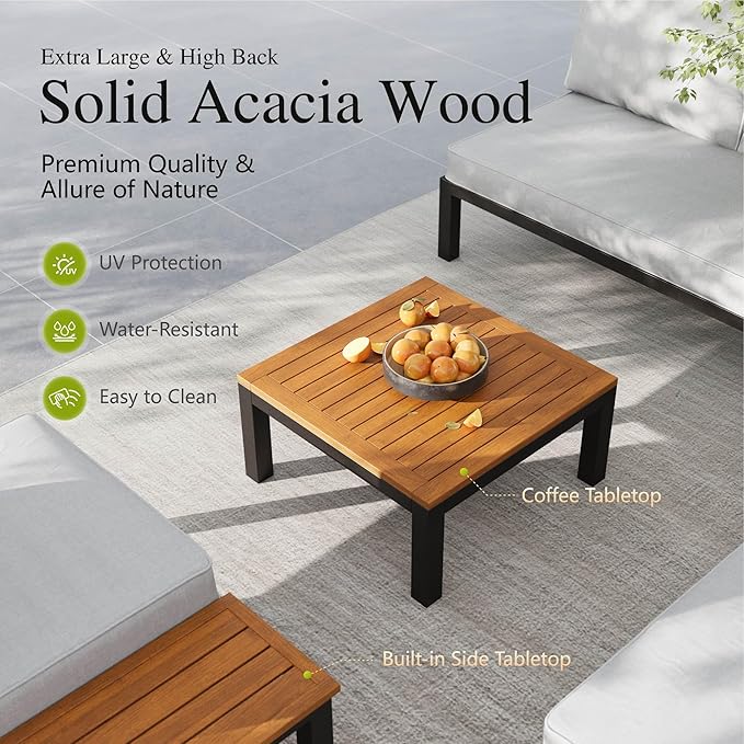 Sophia & William 4 Piece Metal Outdoor Sectional Sofa with Cushion, 4-seat Patio Furniture Set with Side Table, Modern L-Shape Outdoor Couch for Deck Garden Backyard
