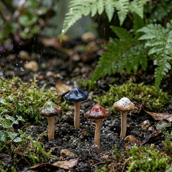 Peohud 12 Pack Ceramic Garden Mushrooms, Lawn Ornament Decor Mushrooms for Fairy Garden, Yard, Indoor, Outdoor, 4.7 Inch